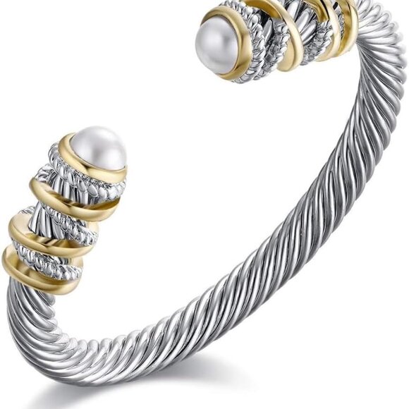 Twisted Cable Bracelet Metal Zinc 6 Women Jewelry Pearl Bangle Gift - Picture 1 of 7